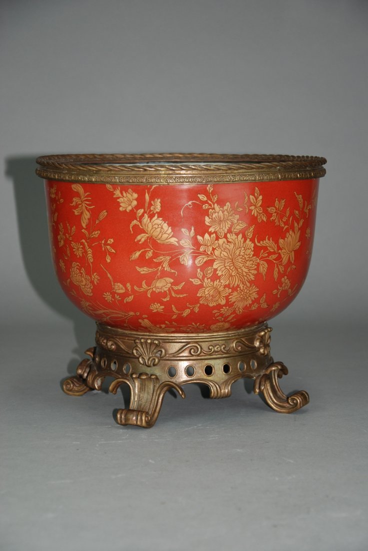 A   antique gilt bronze mounted red porcelain pot (1 of 5)