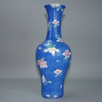 A rare enamelled Qianlong period blue-ground vase (1 of 5)