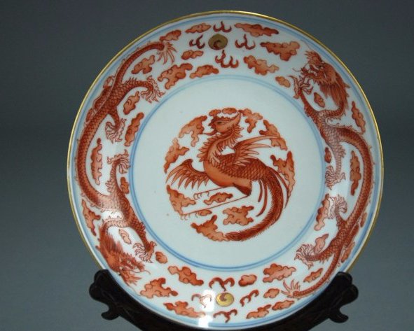 A iron-red Qing Dynasty Tongzi dragon and phoenix (1 of 5)