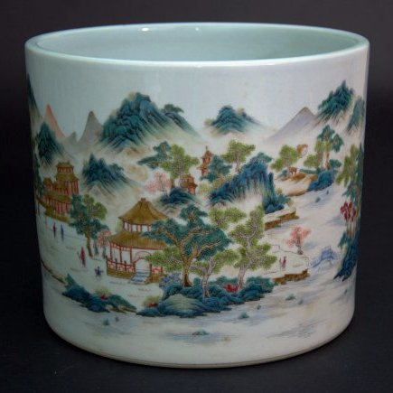 A famille rose enameled GuangXu Period brush pot (1 of 10)