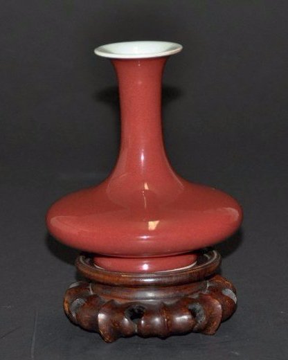 A rare Qing  QianLong  red -glaze  trumpet vase (1 of 4)