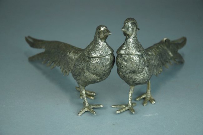 A pair of German silver alloy pheasants (1 of 4)