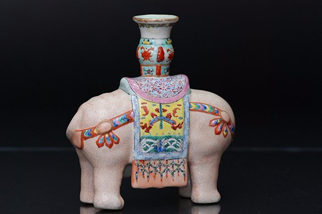 A Qing   famille rose porcelain elephant candlestick (1 of 5)