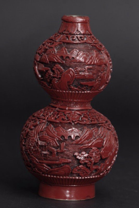 A Carved red lacquer gourd vase (1 of 7)