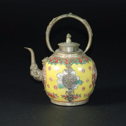 An antique famille rose silver teapot (1 of 7)