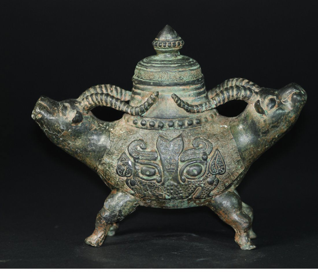 An ancient bronze double heads cow (1 of 6)
