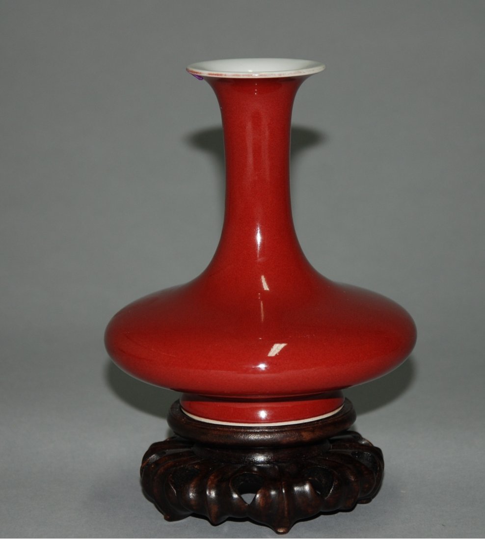 A rare Qing QianLong red -glaze trumpet vase (1 of 7)
