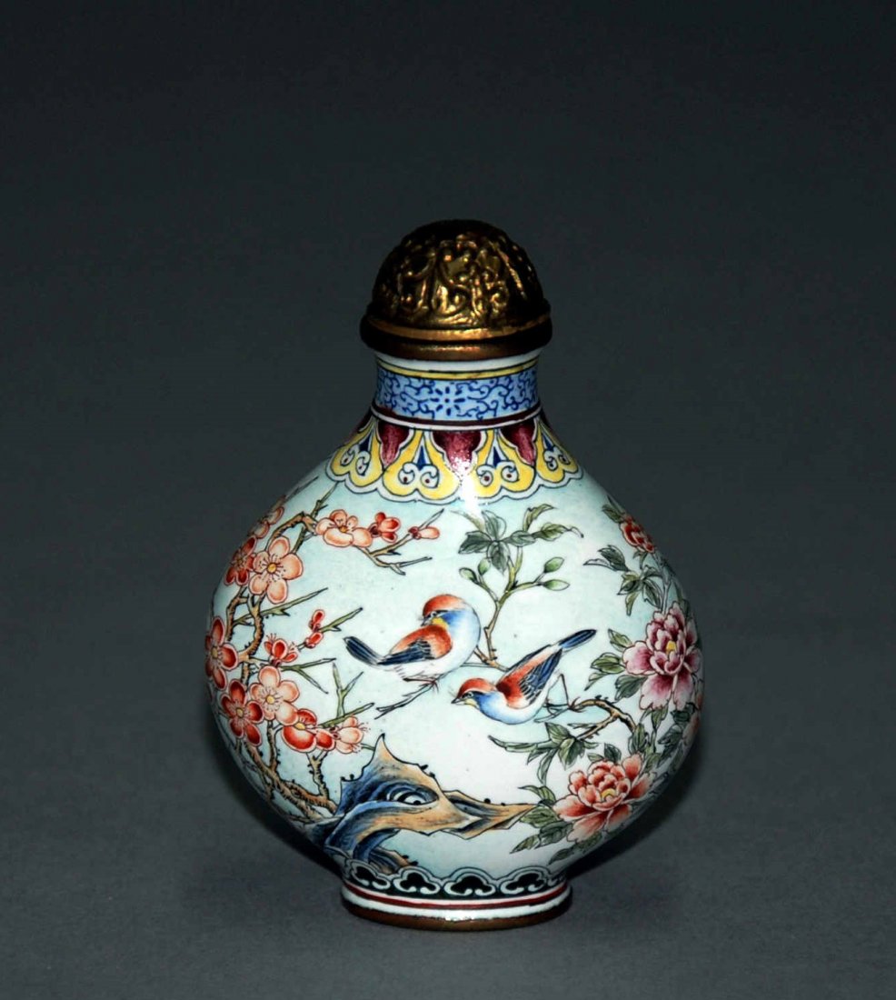 A rare Qianlong period enamel  gilt bronze snuff bottle (1 of 9)