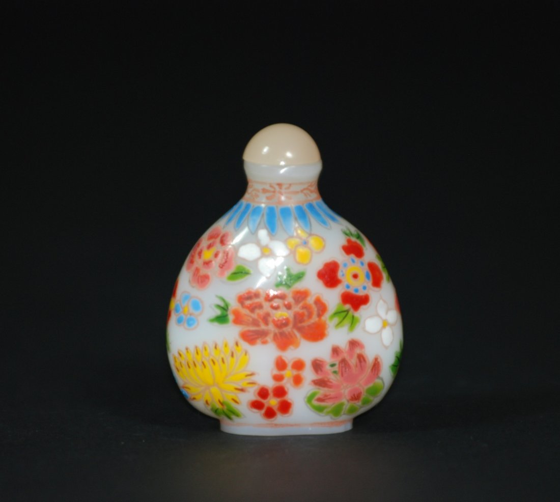 A fine enameled  milky white glass snuff bottle (1 of 6)