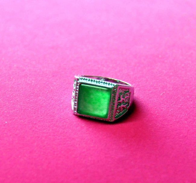 A translucent green jadeite ring (1 of 6)