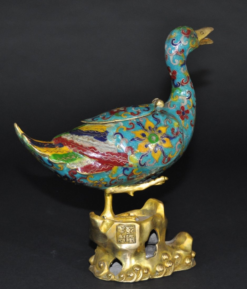 A Qianlong Chinese cloisonne duck censer (1 of 8)