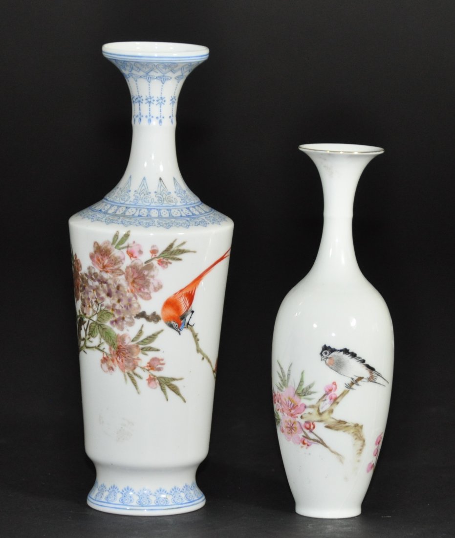 (Lot of 2) Antique famille rose-enameled eggshell vases (1 of 7)