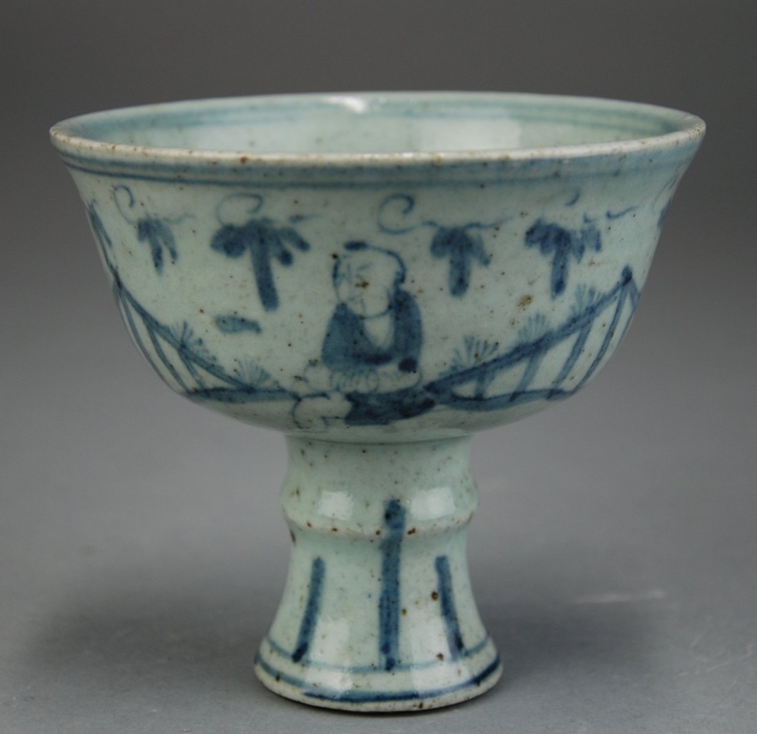 A Ming blue and white long leg cup (1 of 5)