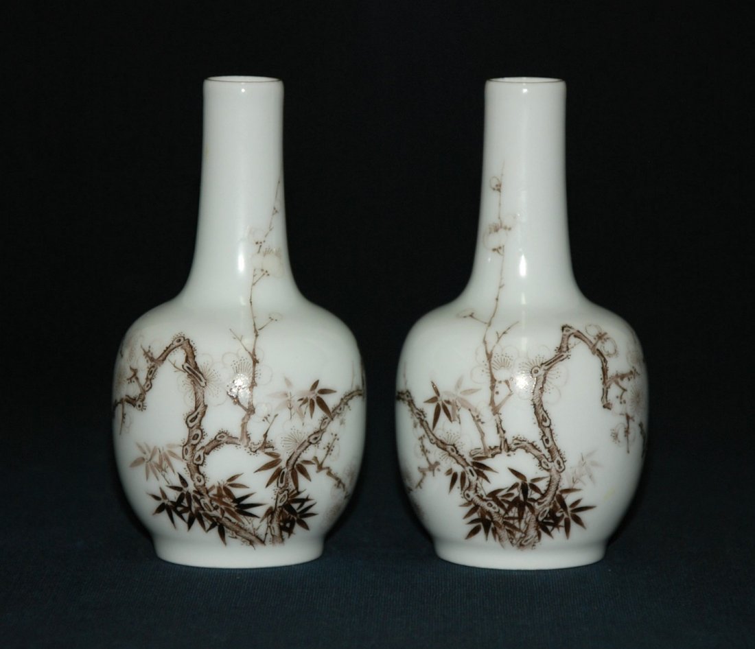A pair of rare Yongzheng Dynasty ink color  vases (1 of 10)