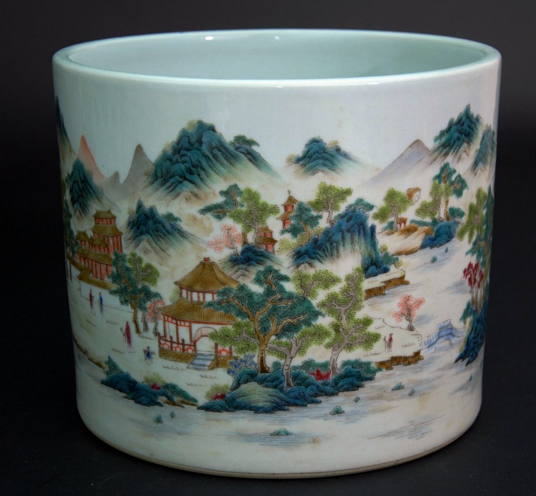 A GuangXu Period famille rose enameled brush pot (1 of 10)