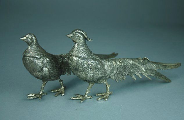 A pair of German silver alloy pheasants (1 of 4)
