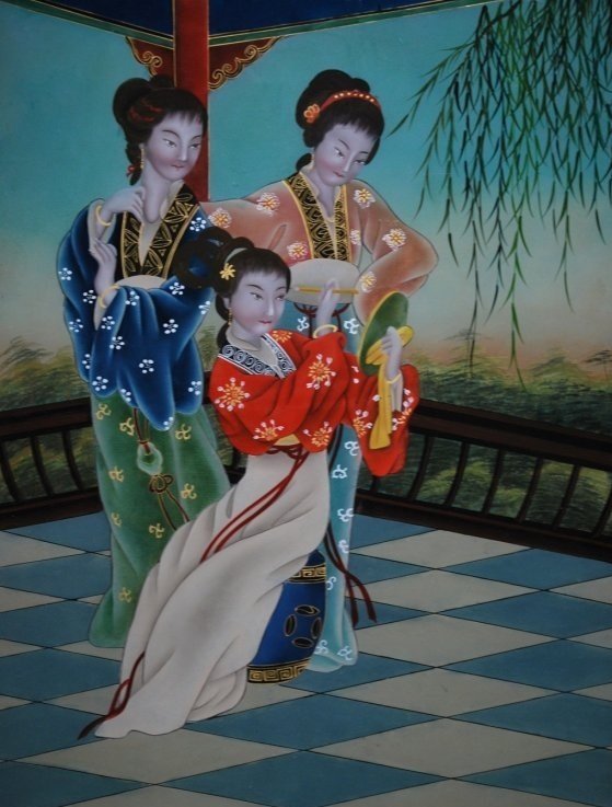 A Late Qing reverse painting of mirror glass (1 of 3)