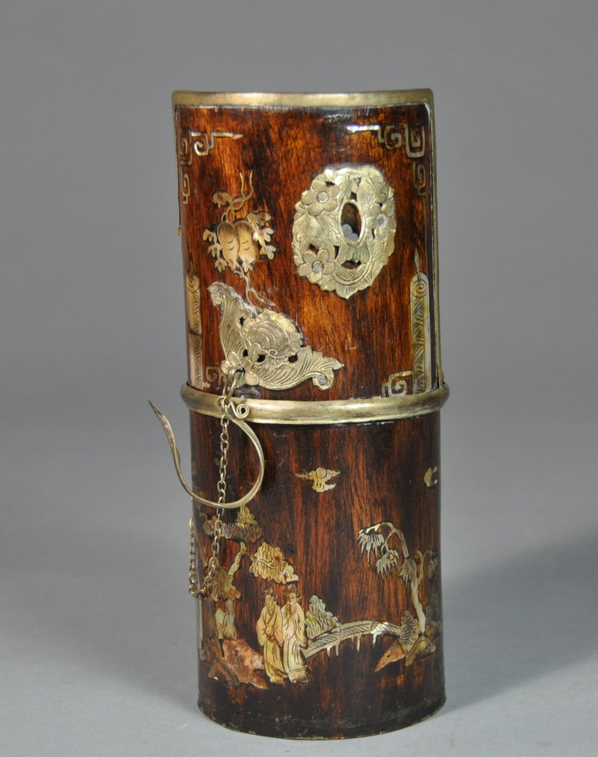 A Qing dynasty Zitan wood and silver container (1 of 8)