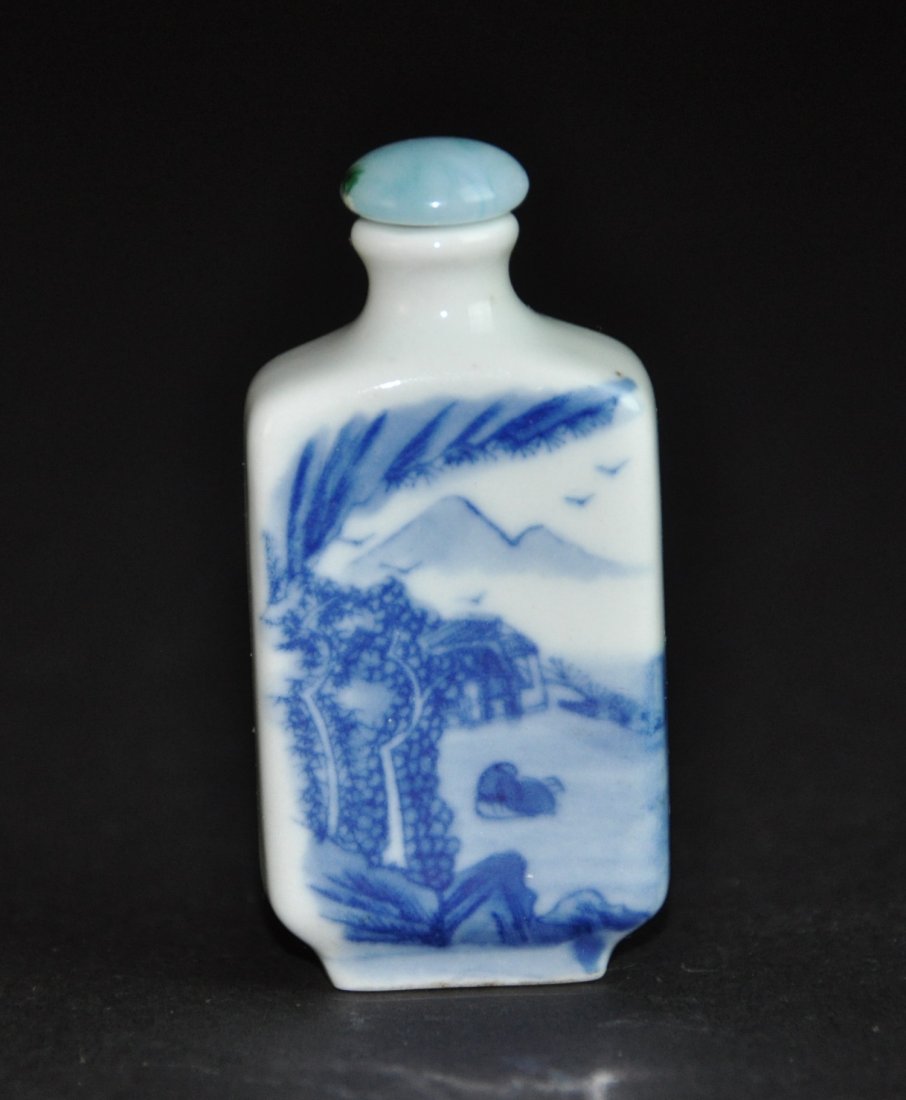 A 19th century rectangular blue and white snuff bottle (1 of 5)