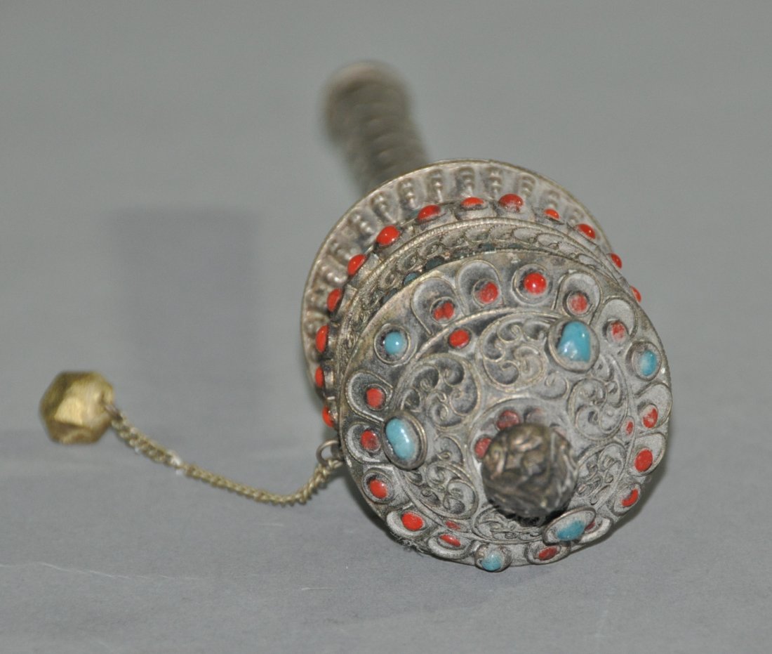 A Qing dynasty silver Tibetan Himilayan prayer wheel (1 of 6)