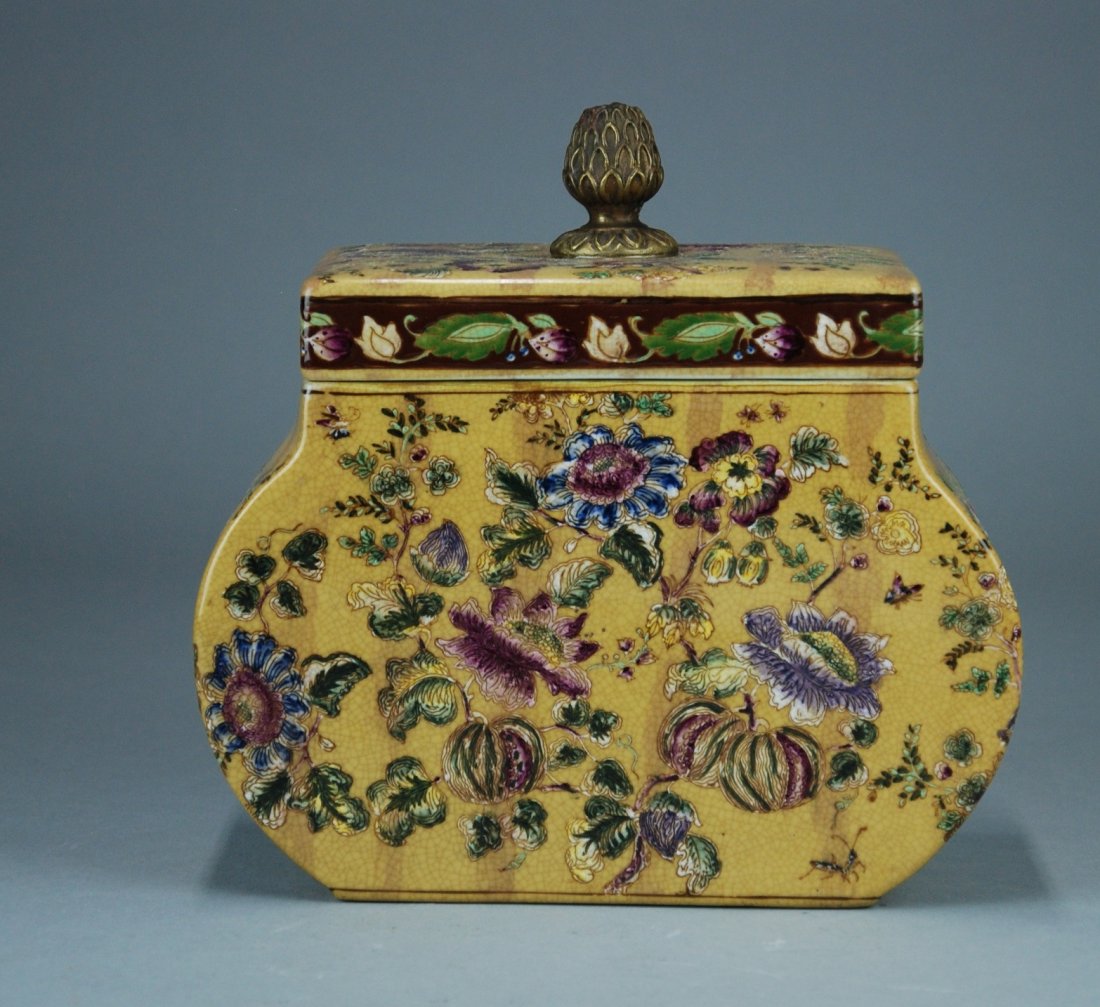 An antique famille rose glazed porcelain container (1 of 6)