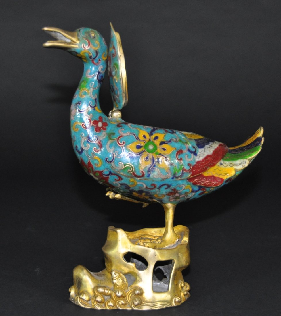 A Qing Qianlong Chinese cloisonne duck censer (1 of 7)