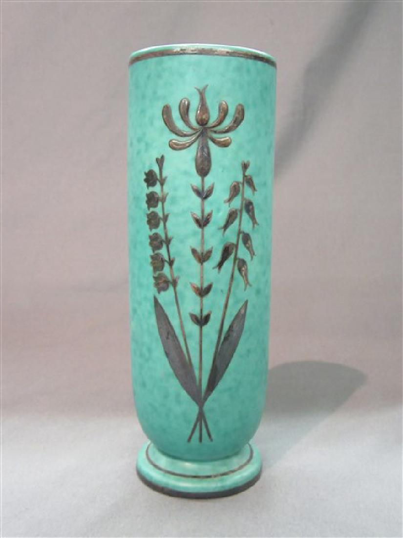 Gustavsberg Argenta Vase, Sweden: A decorative vase by Gustavsberg Argenta. Made in Sweden. Dimensions: 6 3/4" X 2 1/2"