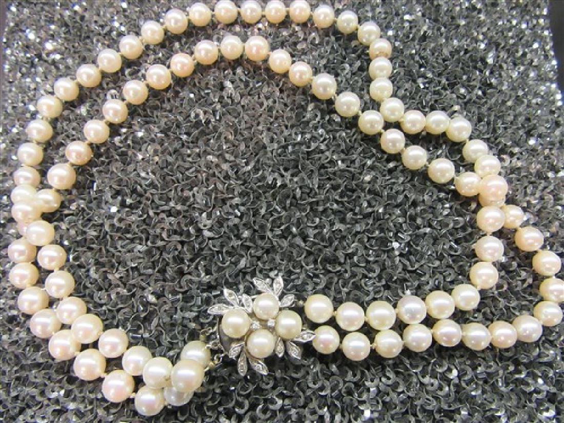 Double Strand Pearl Necklace,14k Gold Diamond Clasp (1 of 4)