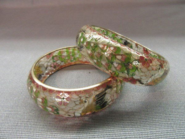 Two (2) Plique A Jour Bangle Bracelets Peacocks (1 of 2)
