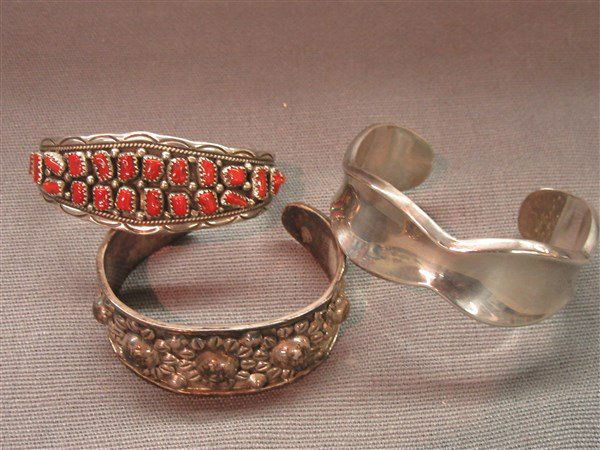 Three (3) Mexican Silver Cuff Bracelets (1 of 2)