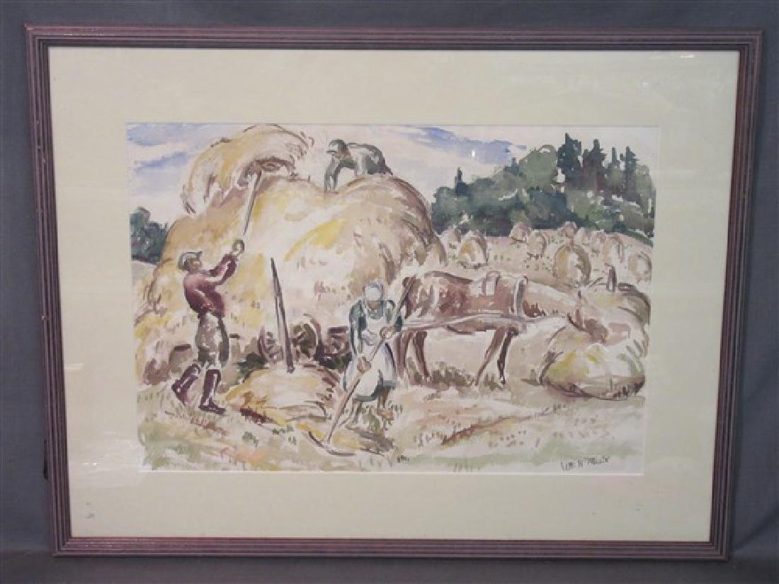 William Muir (1902-1964) Harvesting Hay Watercolor: William Muir (1902-1964) Untitled: Farm scene harvesting hay Watercolor on paper Dimensions: 19 1/2" X 26"
