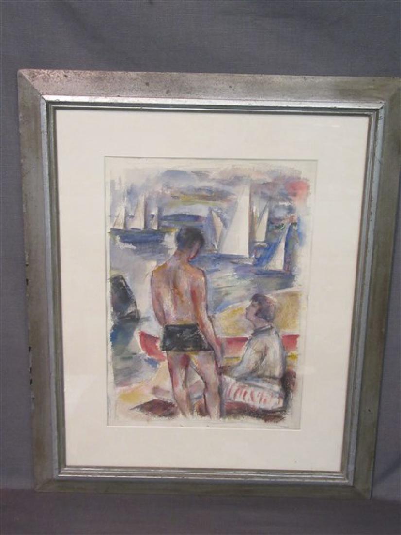 C. 1926 Watercolor Beach and Boating Scene (1 of 4)