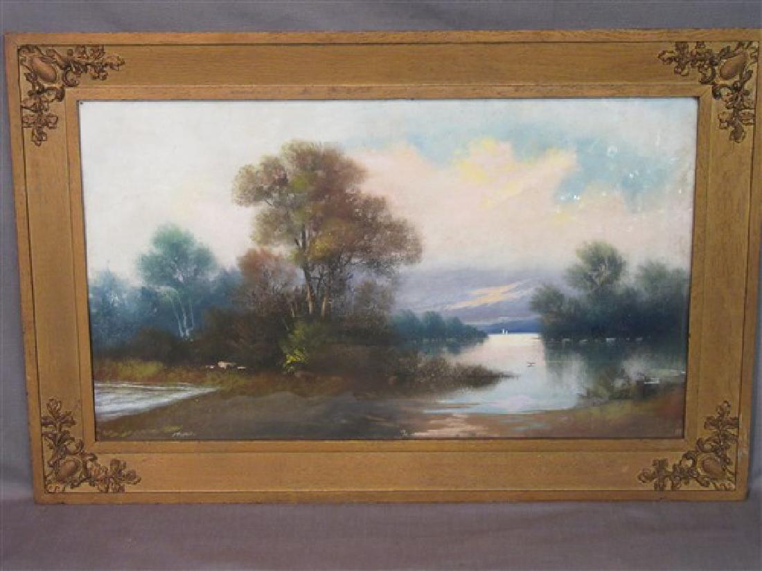19th c. Pastel River Bend Scene (1 of 2)