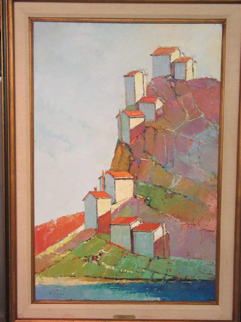 A. Fernandez, Jr. " A Cascade of Houses ": Artist: A. Fernandez, Jr. Title: " A Cascade of Horses " Dimensions:36'' X 24'' Medium: Oil on canvas. Framed. Signed: At lower left