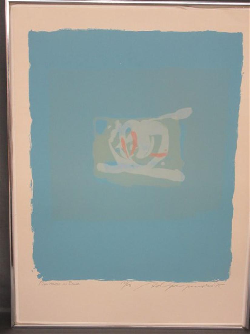 Adja Yunkers "Plentitude in Blue": Dimensions: 30" x 22"Medium: Lithograph printed in colors. FramedSigned: And dated '75 in pencil at lower right, numbered 17/60 in pencil at lower center and titled in pencil at lower left
