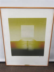 Carlos Davila (Peruvian, b. 1935) "Sunrise" Collograph: Carlos Davila (Peruvian, b. 1935)"Sunrise"1979CollographSigned in pencil at lower right, numbered 51/125 in pencil at lower center, and titled in pencil at lower left35 by 25-1/2 inchesFramed Inv. 150