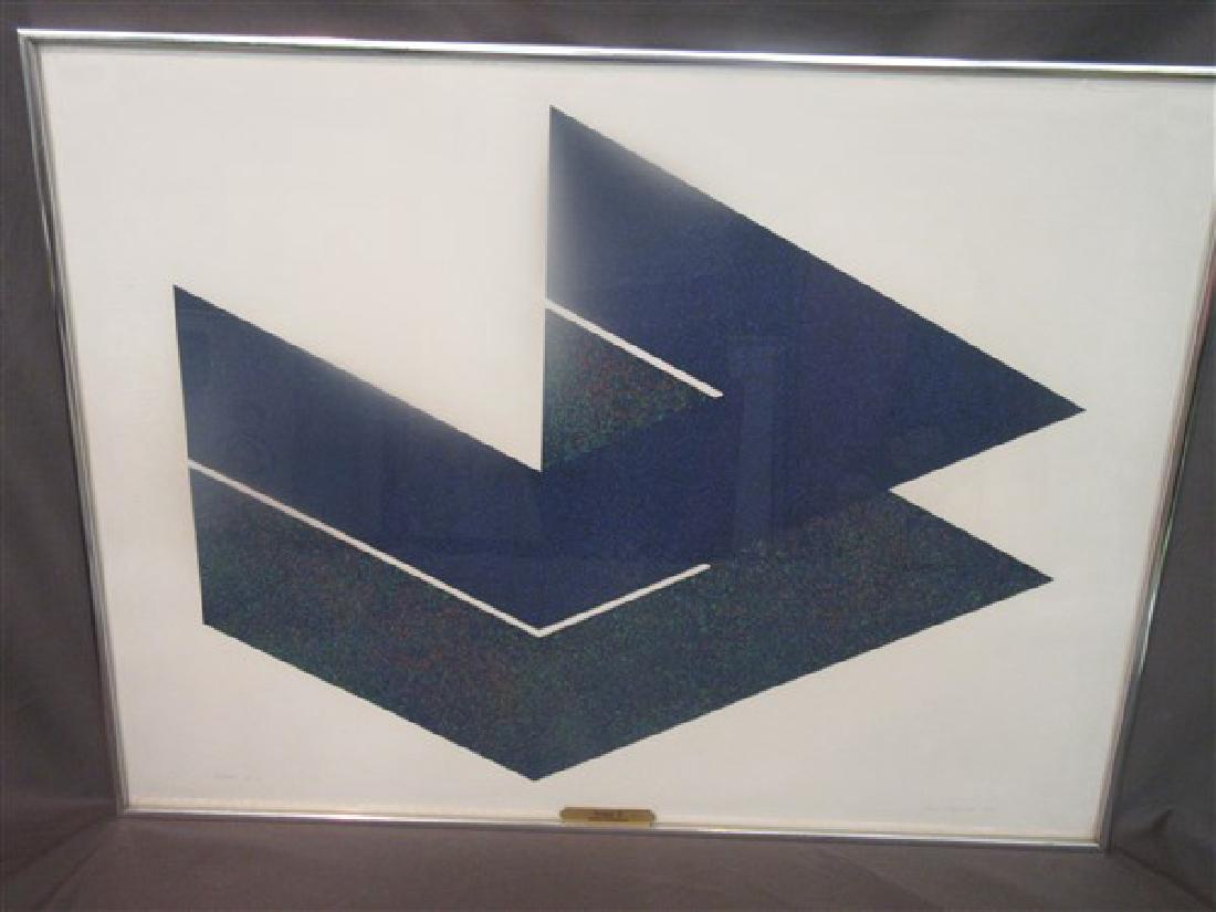 Astrid Fitzgerald (Swiss/American, b. 1938) "Auspex": Astrid Fitzgerald (Swiss/American, b. 1938)"Auspex"1975SilkscreenSigned and dated 1975 in pencil at lower right and titled and indicated "AP II at lower left22 by 30 inchesFramed Inv. 321