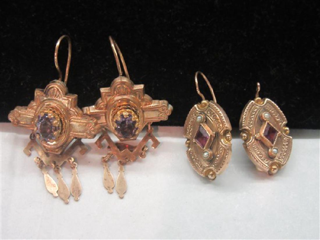 Two (2) Pairs 14K Yellow Gold Amethyst Earrings (1 of 4)