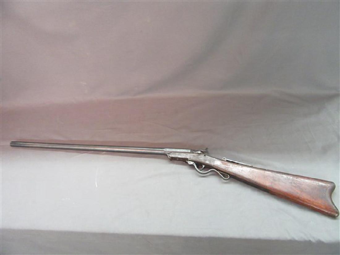 Confederate Civil War Maynard Carbine: A carbine possibly used Confederate Civil War. Signed: Maynard Arms Washington. Reverse: Mass Arms Co. Chicopee Falls. No patent dates found. Dimensions: 42 12" length