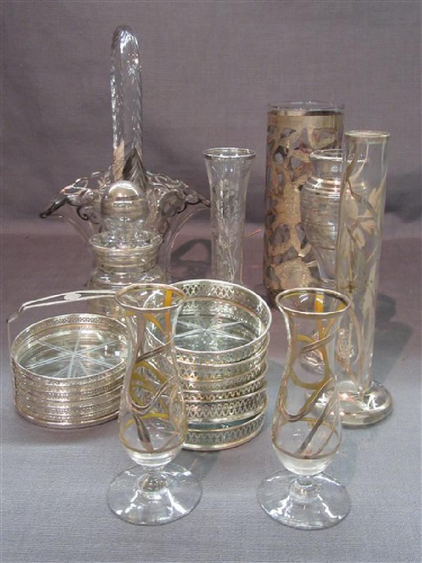 Sterling Silver Overlay Glassware Grouping: A compiled grouping of glassware with sterling silver overlay. As seen in photograph preview.