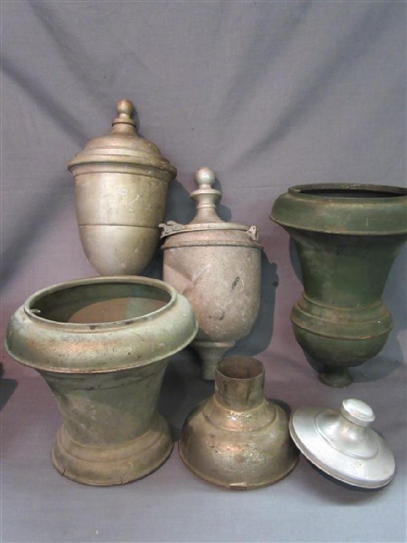 Antique Coffee Mill Hoppers: A group of antique coffee mill hoppers, lids etc. As seen in photograph preview.