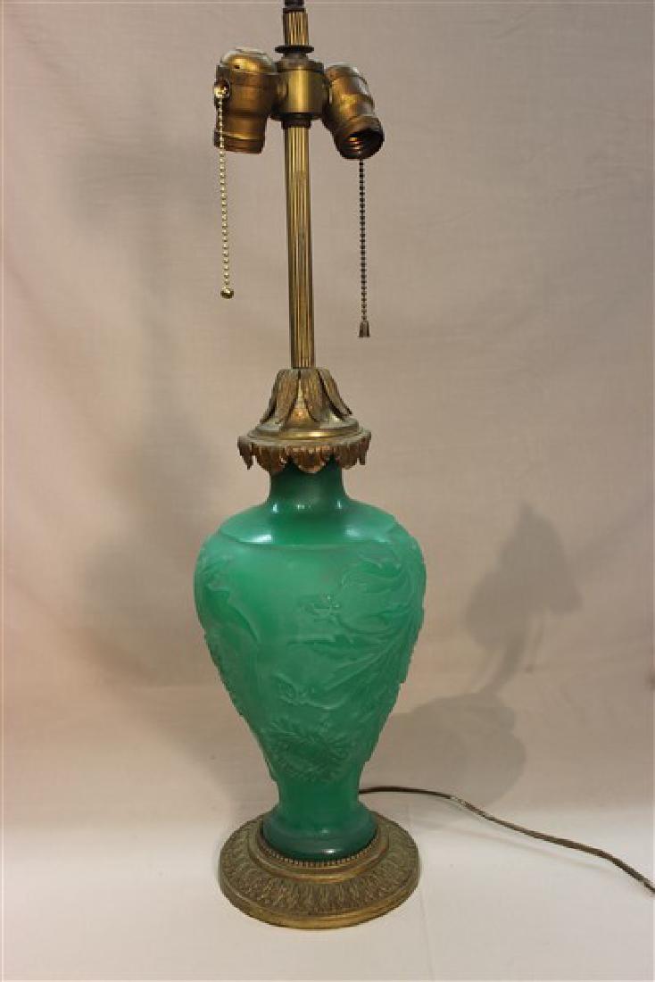 French Pate de Verre Green Art Glass Table Lamp (1 of 4)