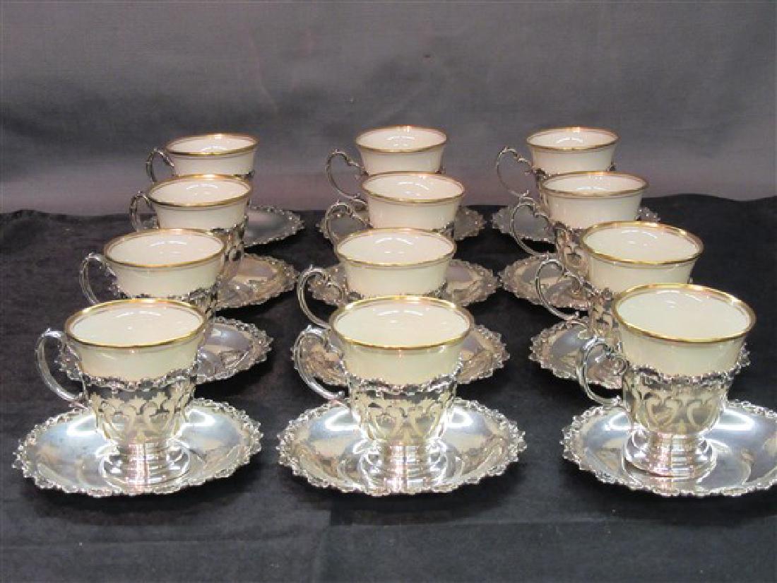 Wallace Set Of 12 Sterling Cups & Saucers w/ Lenox (1 of 5)