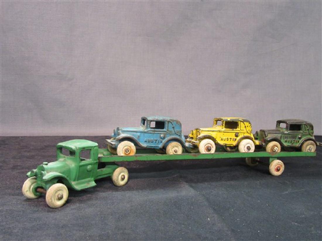 Austin Cast Iron Toy Car Carrier And Vehicles (1 of 7)