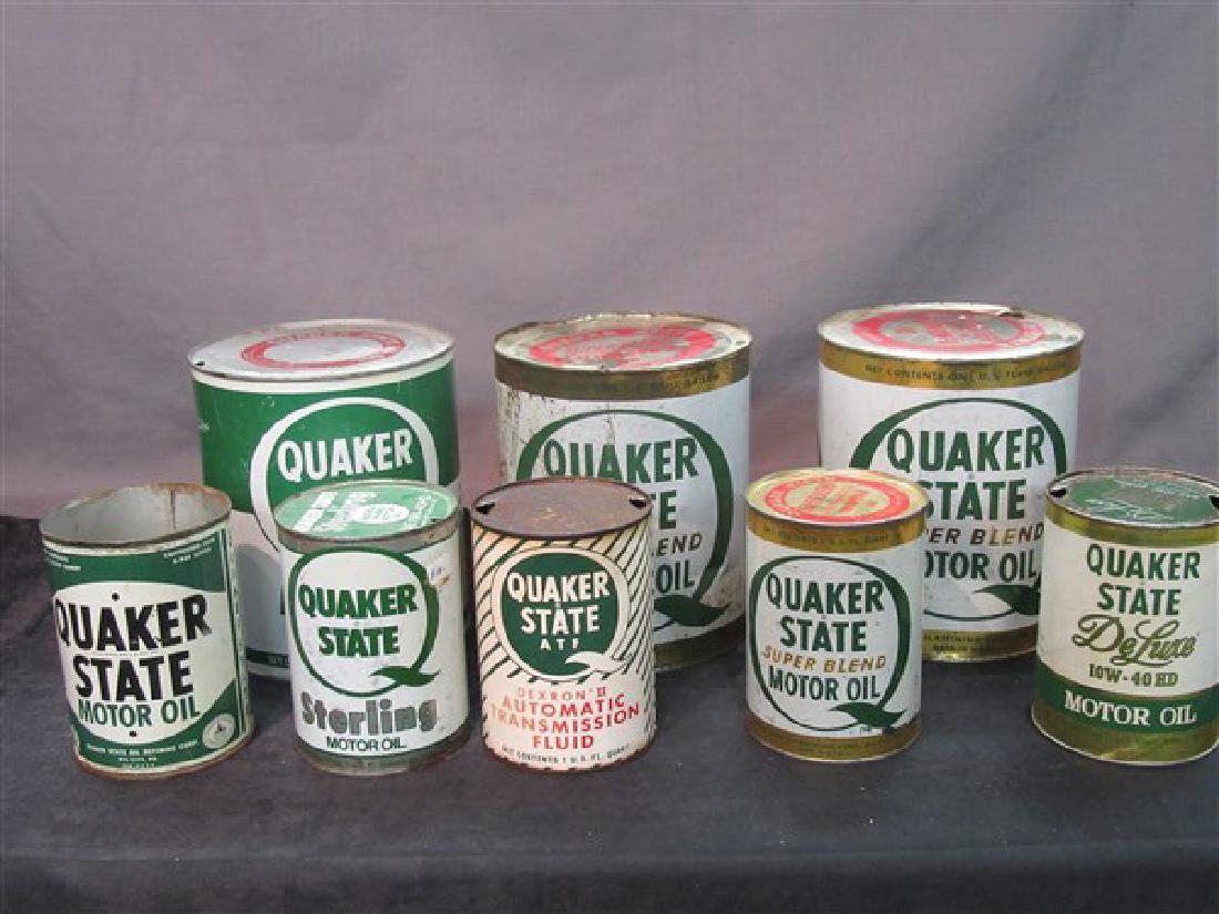 Eight (8) Piece Vintage Quaker State Motor Oil Cans (1 of 3)