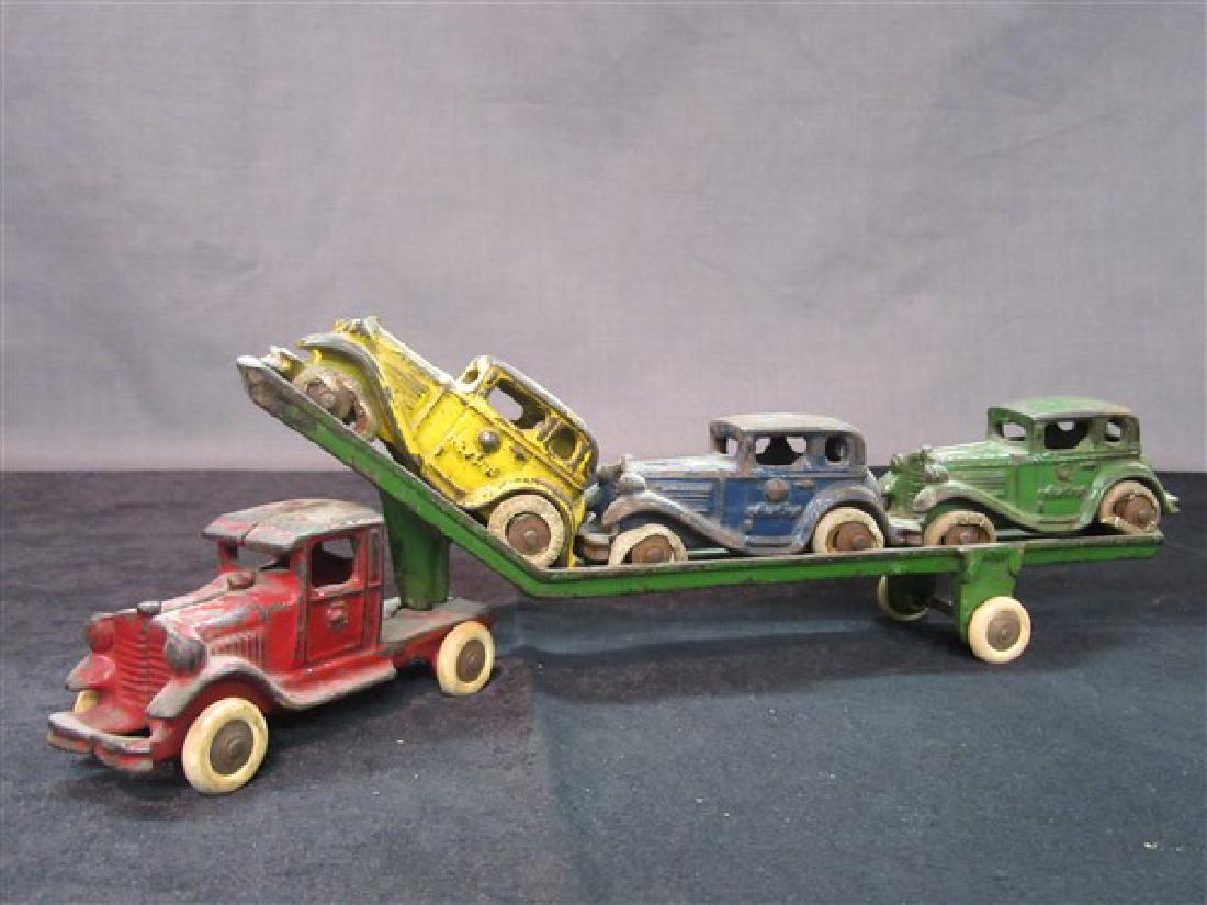 Austin Cast Iron Toy Car Carrier And Vehicles (1 of 7)