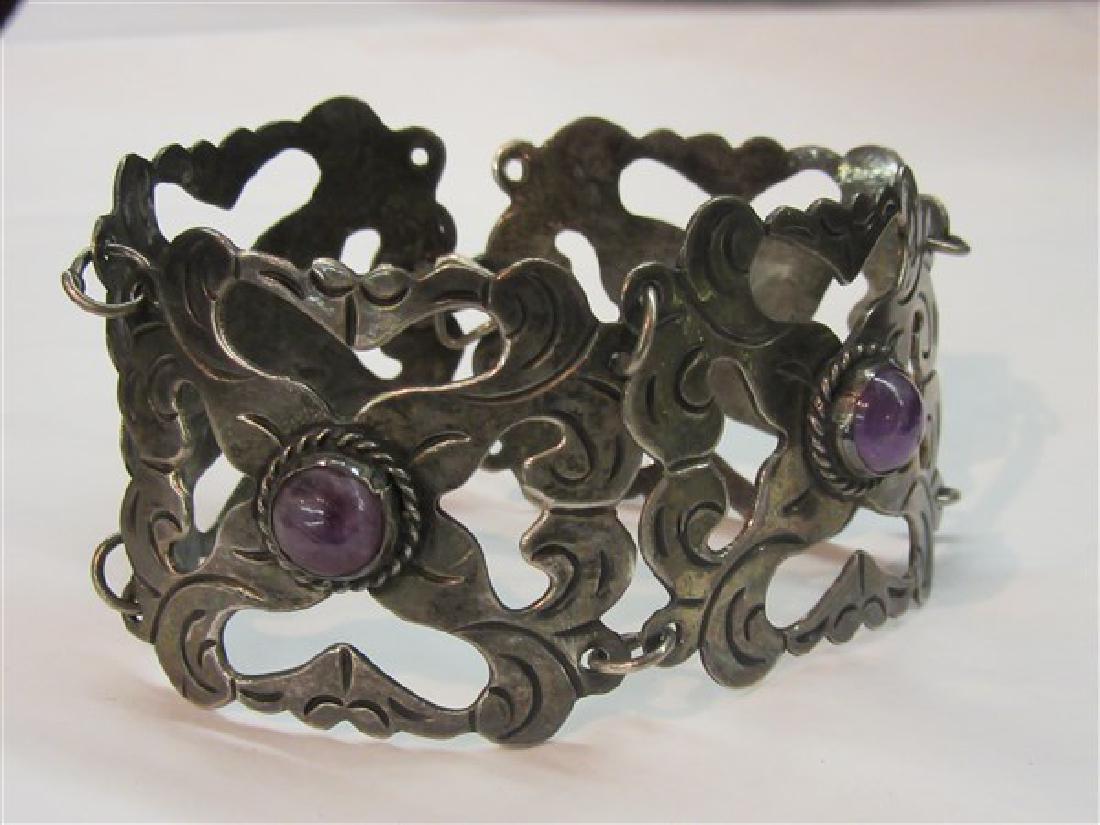 Vintage Mexican Silver Amethyst Bracelet (1 of 4)