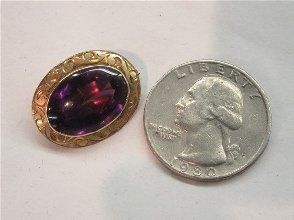 10K Yellow Gold  Victorian Amethyst Gemstone Pin (1 of 3)