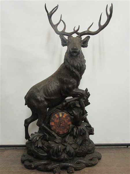 4ft Tall Antique Black Forest Carved Wood Clock (1 of 8)