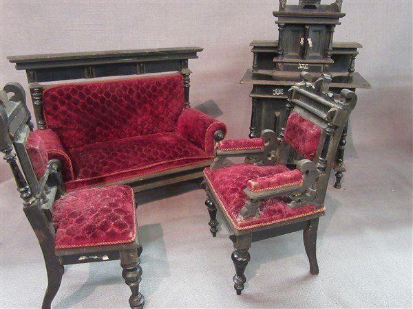 Minature Ebonzied Wood Victorian Parlor Set (1 of 5)